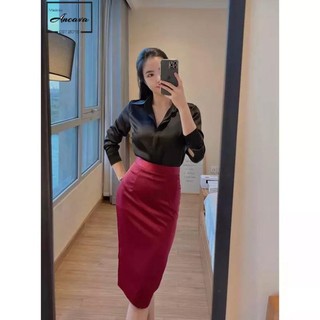 Chân váy bút chì lụa công sở