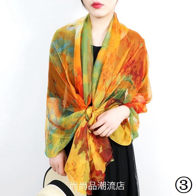 Mới Khăn Choàng Lụa Mỏng Nhẹ In Họa Tiết Tranh Sơn Dầu Chanel Chống Nắng Khi Đi Biển Cho Nữ