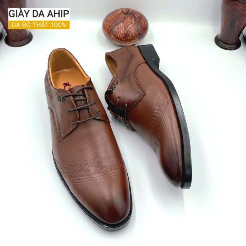 Giày Da Nam Buộc Dây Ahip Da Bò Thật Bảo hành 12 Tháng