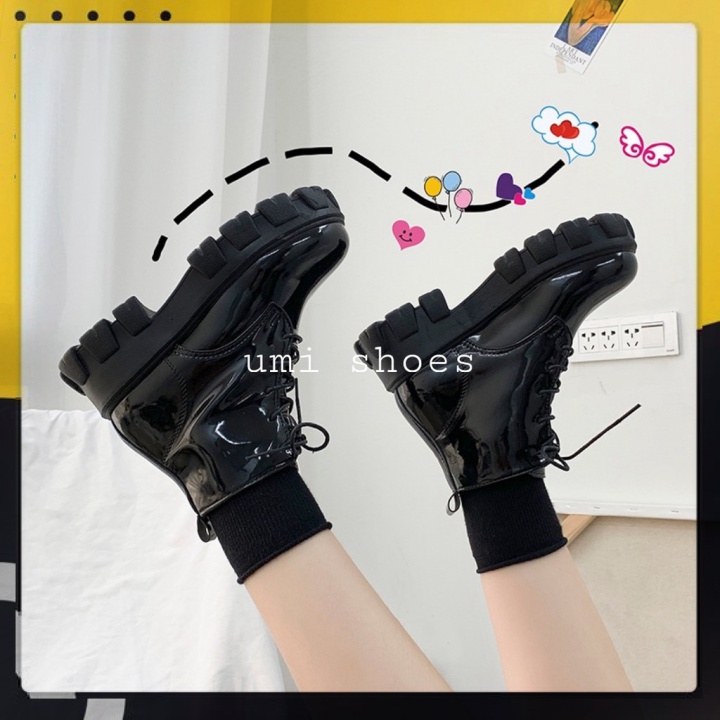 ᵀᴴᴱ ˢᴴᴼᴱˢ ᴺᴱᵂ ⬥︎ Bốt ulzzang nữ da bóng da trơn cổ lửng đế cao 5cm đế to bự bằng đơn giản đi chơi đẹp mẫu mới buộc dây