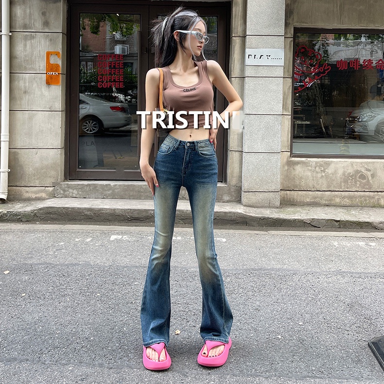 Jiashucheng Quần Dài Mỏng Màu Trắng Phong Cách Retro Mỹ Mới Cho Nữ