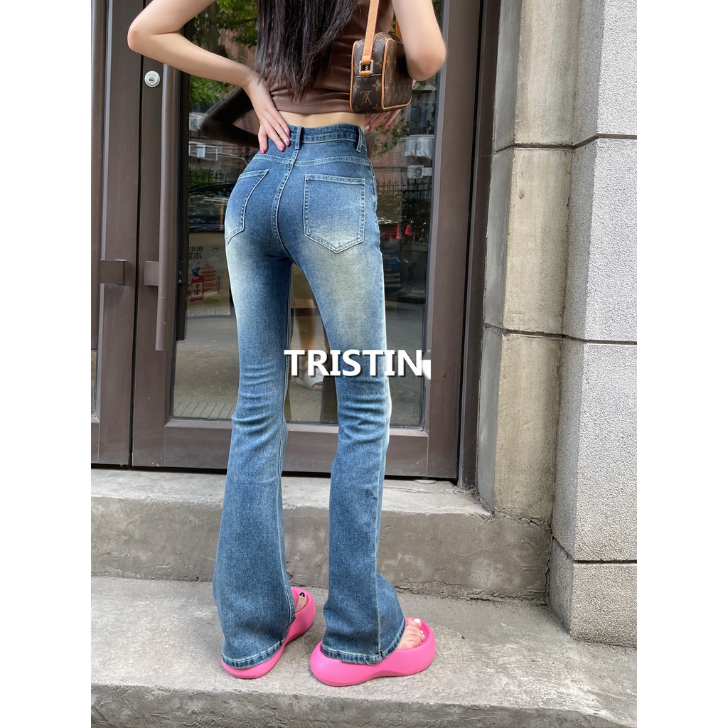 Jiashucheng Quần Dài Mỏng Màu Trắng Phong Cách Retro Mỹ Mới Cho Nữ