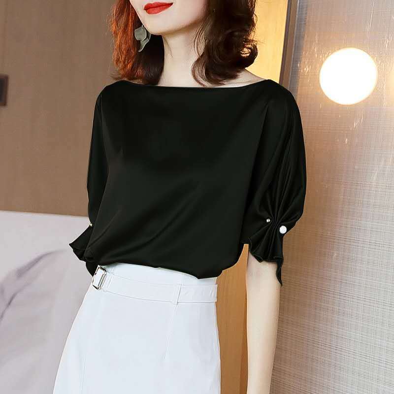 Áo Vải Satin Acetate Dáng Rộng Tay Ngắn Thời Trang Mùa Hè 2023 Sang Trọng Cho Nữ