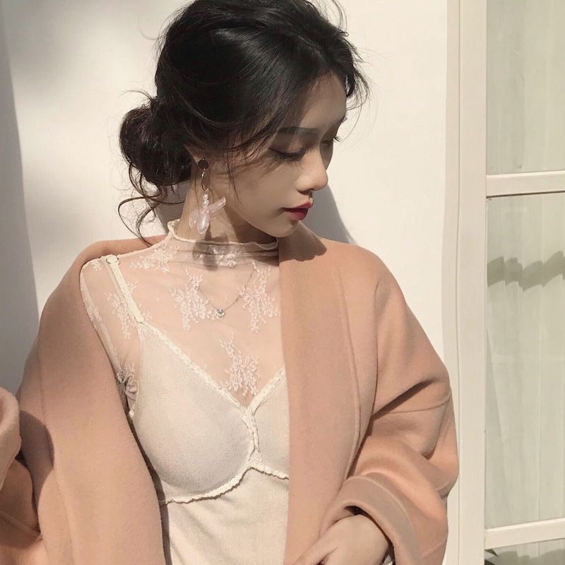 Áo Sơ Mi Tay Dài Cổ Cao Trong Suốt Hai Lớp Phong Cách Hong Kong Thời Trang Cho Nữ