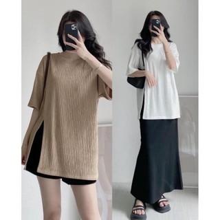 Áo nữ thun gân nhiều màu form rộng tay lỡ basic dễ phối đồ AO2