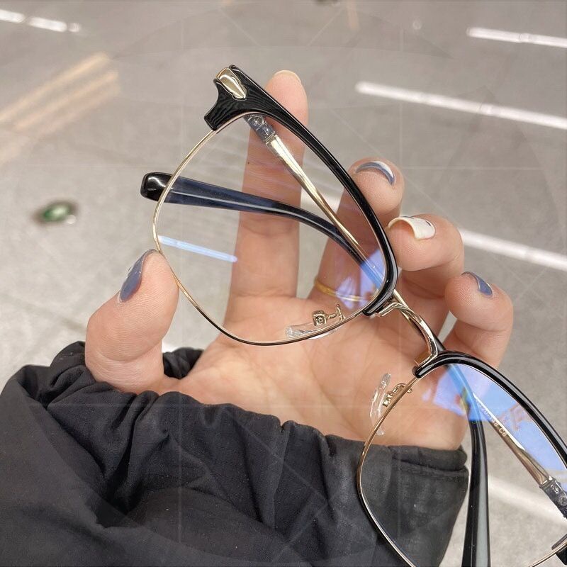 Mắt Kính Nửa Gọng Chống Ánh Sáng Xanh Phong Cách retro Thanh Lịch Dành Cho Nam Nữ
