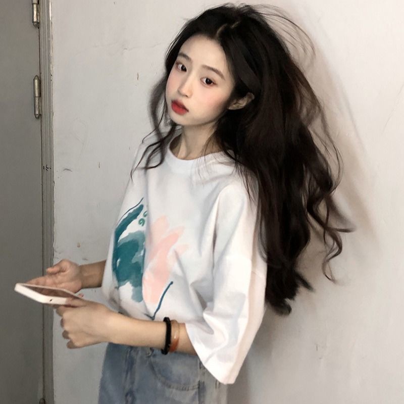 Jiashucheng Áo Thun Nữ Ngắn Tay Hở Vai Thời Trang Hàn Quốc