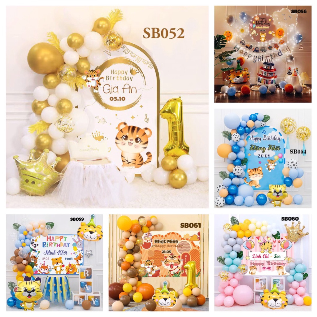 Set trang trí sinh nhật cho bé trai bé gái tuổi hổ kèm phông background sinh nhật in tên bé sinh nhật cho bé thôi nôi