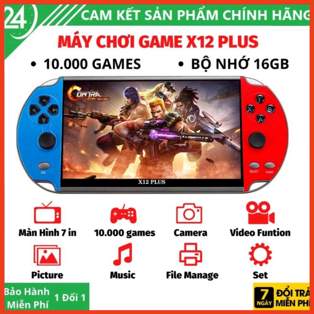 Máy chơi game cầm tay X12 PLUS - Có sẵn 10000 game, màn hình 7 inch, hỗ trợ nghe nhạc, xem phim, đọc sách, tải thêm game