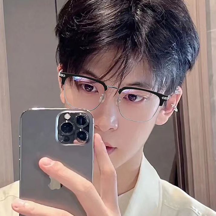 Mắt Kính Nửa Gọng Chống Ánh Sáng Xanh Phong Cách Nghệ Thuật Cho Nam