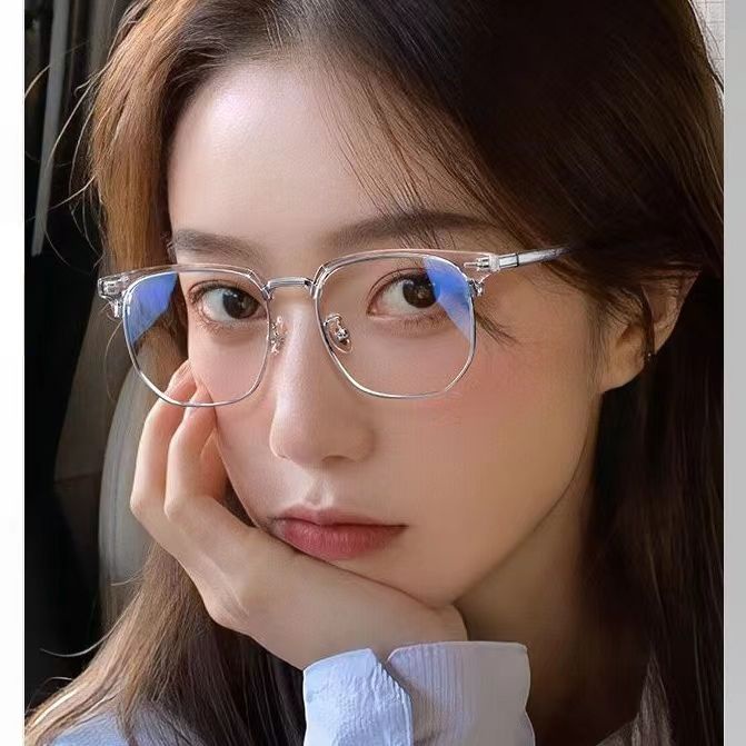 Mắt Kính Nửa Gọng Tròn Siêu Nhẹ Chống Ánh Sáng Xanh Thời Trang Cho Nữ
