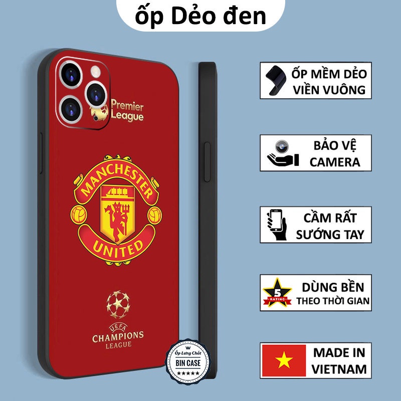 ⚽Ốp iPhone Quỷ Đỏ MU Logo Man Utd ⚽Màu Đỏ Logo Vàng Gold Hot iphone 14 13 12 11 Pro Max 6 7 8 Plus X Xr Xs Max BONGDA035