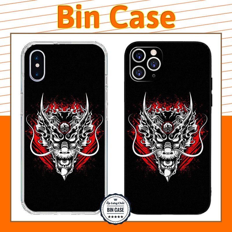 🔥Ốp Lưng iPhone Viền Vuông Hình Xăm Đầu Rồng Trắng Đỏ Nền Đen iphone 14 13 12 11 Pro Max 6 7 8 Plus X Xr Xs Max DOCLA164