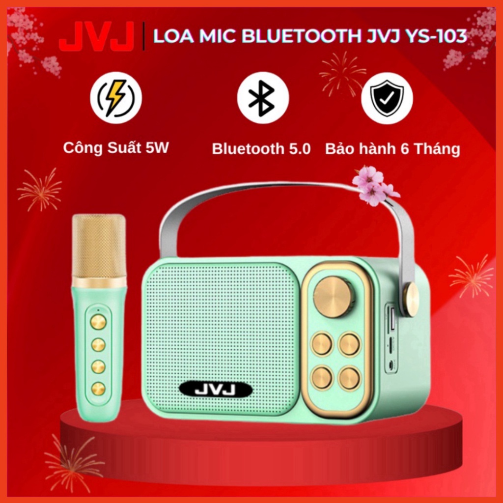 Loa bluetooth mini karaoke kèm mic JVJ YS-103 Không dây, kèm mic hát công suất 5W - Bảo hành 6 Tháng - ngày hội siêu sal