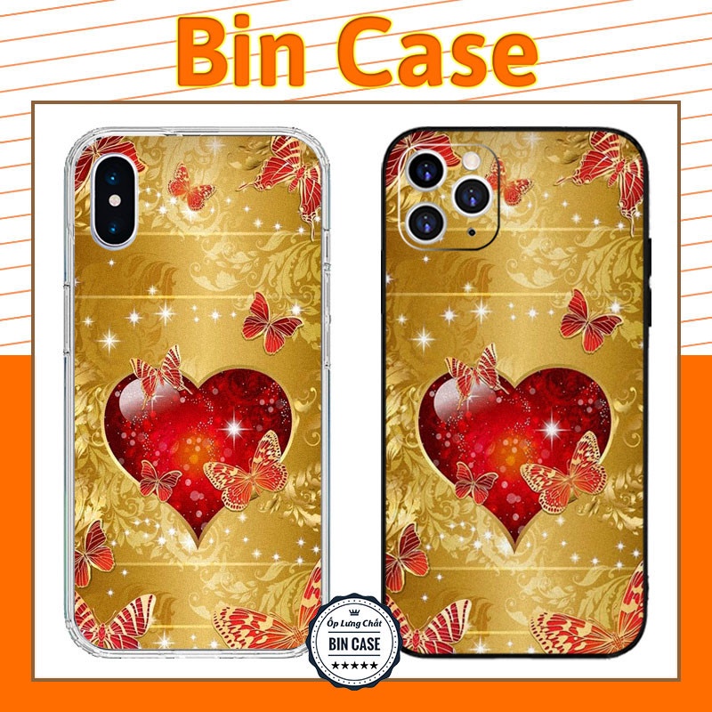 🔥Ốp iPhone Hình Trái Tim Đỏ Óng Ánh 🔥Nền Màu Vàng Gold Đẹp iphone 14 13 12 11 Pro Max 6 7 8 Plus X Xr Xs Max HOAVAN081
