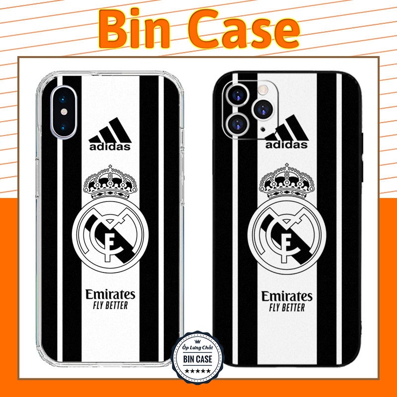 ⚽Ốp iPhone Logo Real Madrid Đen Trắng Thiết Kế Mới Nhất 2022 iphone 14 13 12 11 Pro Max 6 7 8 Plus X Xr Xs Max BONGDA264