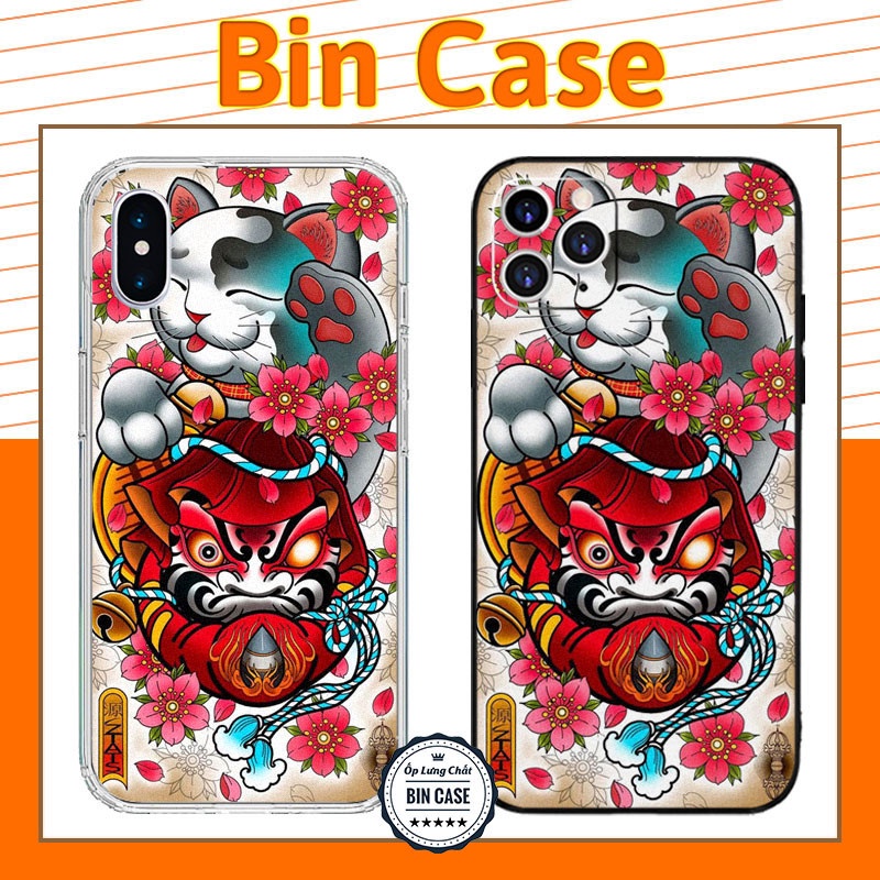 ❤Ốp iPhone Hình Xăm Nghệ Thuật Hoa Lá Ốp Mèo Búp Bê Daruma Doll iphone 14 13 12 11 Pro Max 6 7 8 Plus X Xr Xs Max MEO049