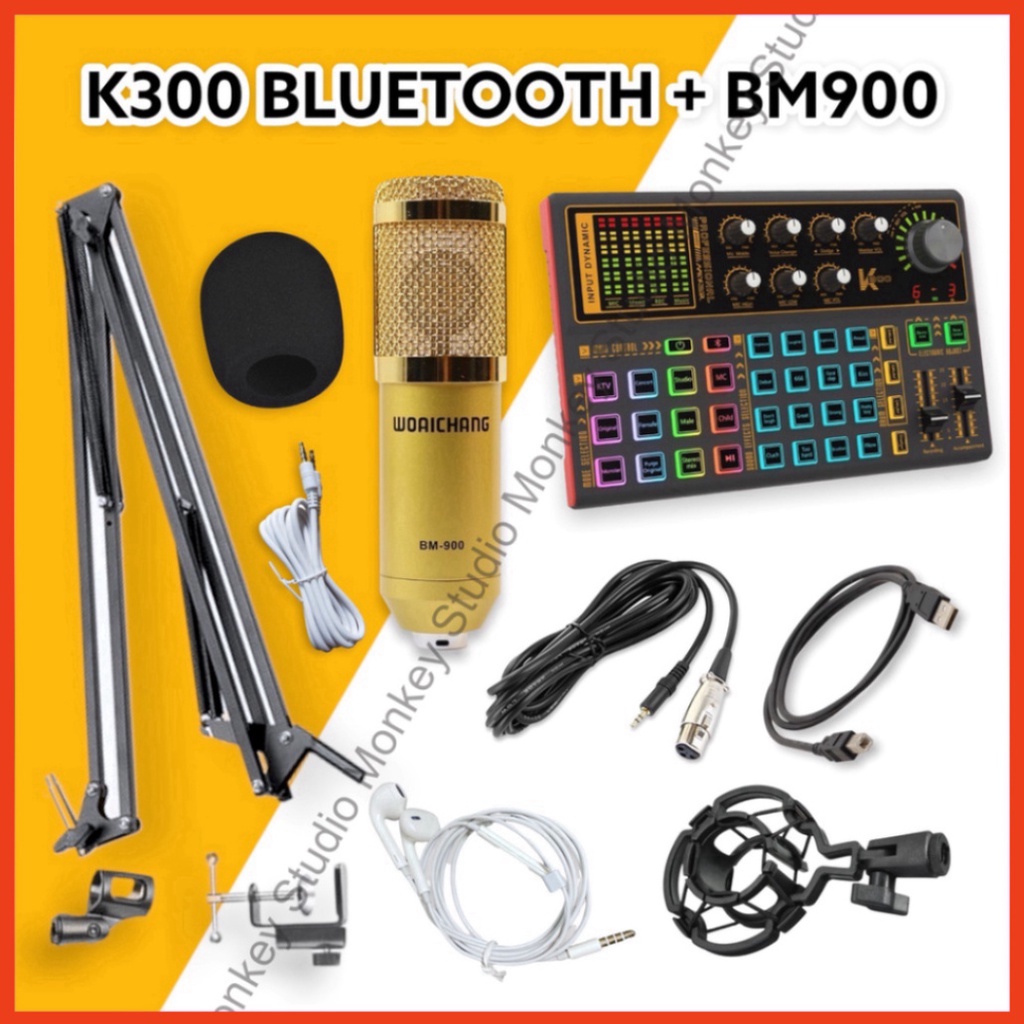 Mic Thu Âm 🔥 Micro Livestream Trọn Bộ Soundcard K300 & Mic BM900 ⚡BH 1 NĂM⚡ Thu Âm Điện Thoại Máy Tính - ngày hội siêu