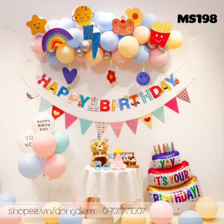 Set trang trí sinh nhật bé trai bé gái, bóng bay sinh nhật hàn quốc, trang trí thôi nôi tone màu pastel mẫu mới