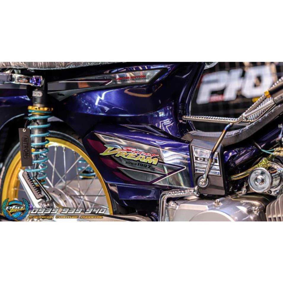 Bi Decal Tem Rời Dán Xe Dream Mẫu Zin Cánh Chim Xanh Tím