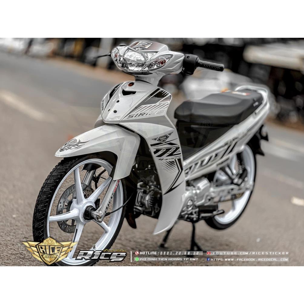 Bi Decal TEM RỜI mẫu sọc đen cho Sirius xăng cơ trắng