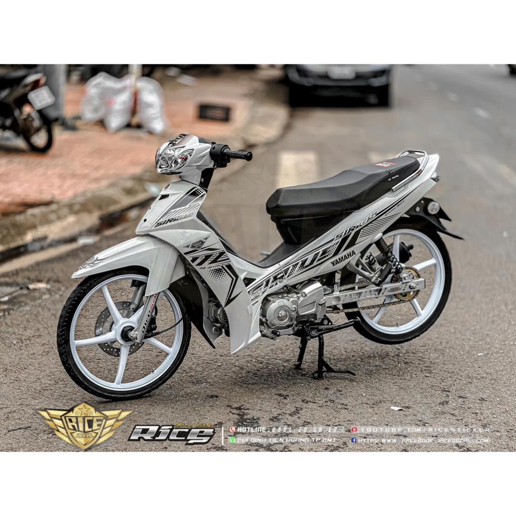 Bi Decal TEM RỜI mẫu sọc đen cho Sirius xăng cơ trắng