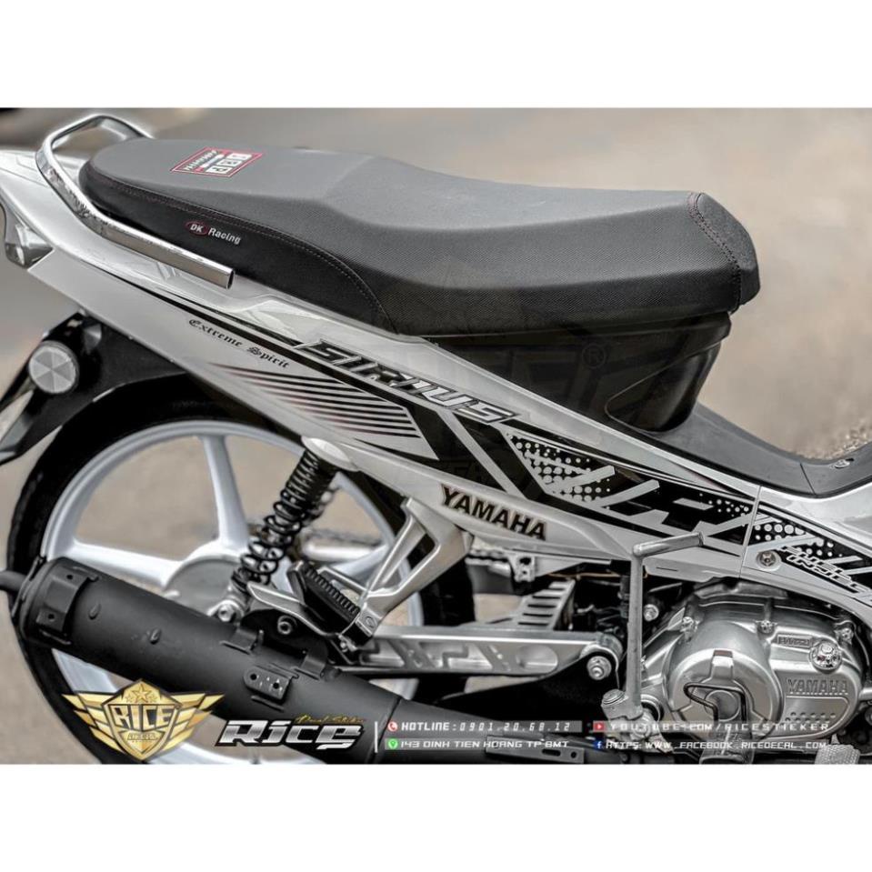 Bi Decal TEM RỜI mẫu sọc đen cho Sirius xăng cơ trắng