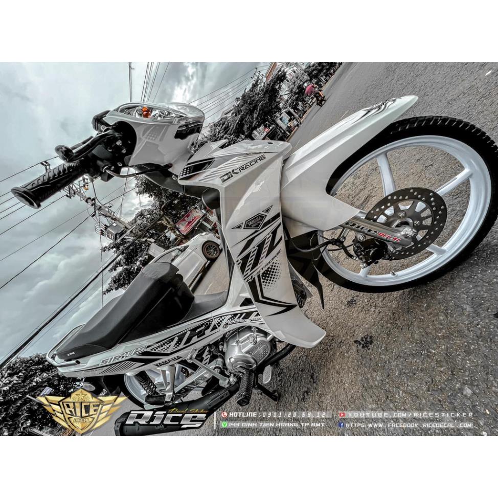 Bi Decal TEM RỜI mẫu sọc đen cho Sirius xăng cơ trắng