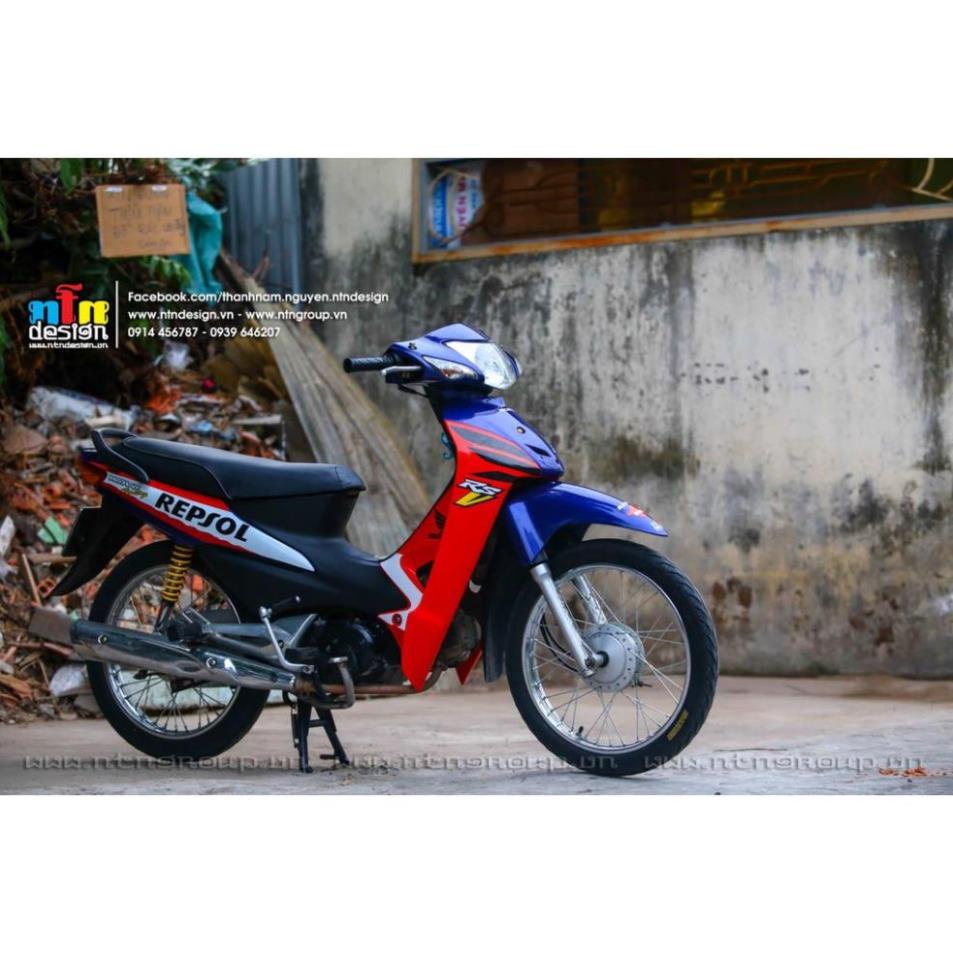 Bi Decal Tem Rời Dán Xe Wave A 100 Mẫu Repsol Cam Xanh