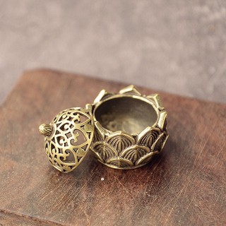 Brass Pocket Lotus Jiuding Incense Burner Hollow Incense Mini Incense Burner
