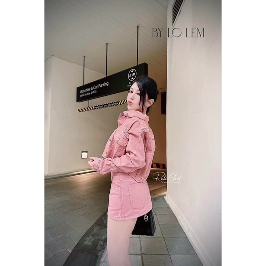 Khoác jeans kaki croptop Rách tua gấu