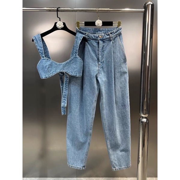 Set áo bra quần baggy jeans cao cấp