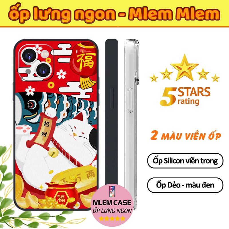 Ốp iPhone Cạnh Vuông Đẹp Mèo Thần Tài Màu Đỏ May Mắn iphone 6s 6 7 8 Plus X Xr Xs Max 11 12 13 14 Pro Max MEOTHANTAI026