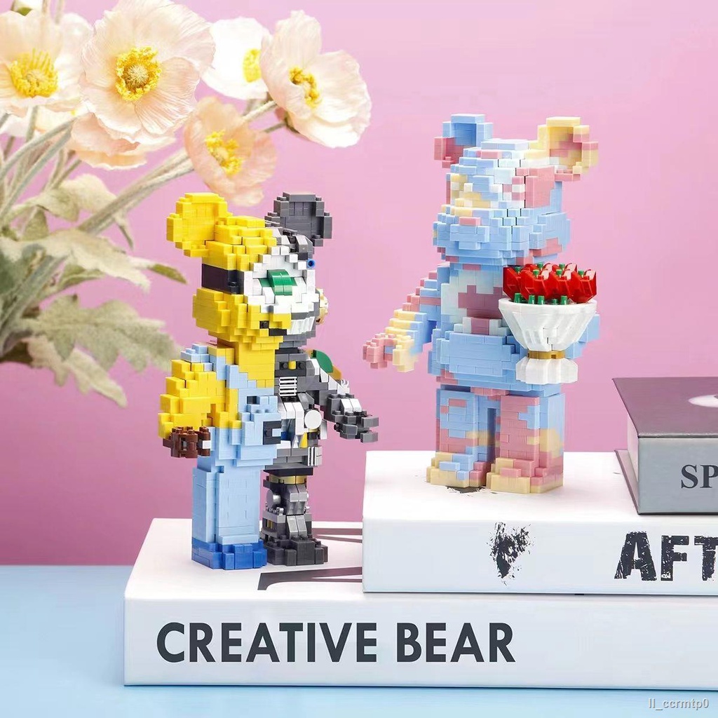 Cặp Đôi Bạo Lực Gấu Tương Thích Lego Khối Xây Dựng Cầm Hoa Gấu Để Bàn Trang Trí Lễ Tình Nhân Cô Gái Quà Tặng Sinh Nhật