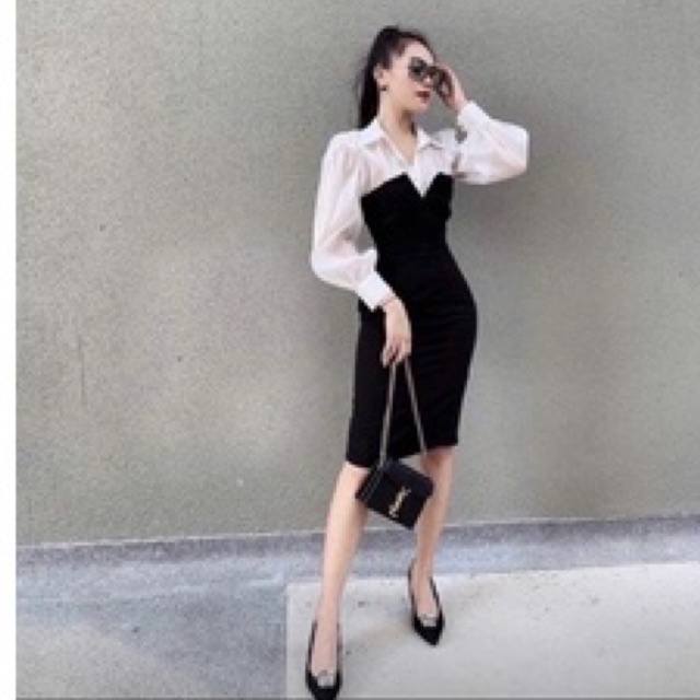 Đầm Body Cúp Ngực Phối Sơ Mi Tơ Óng Ánh