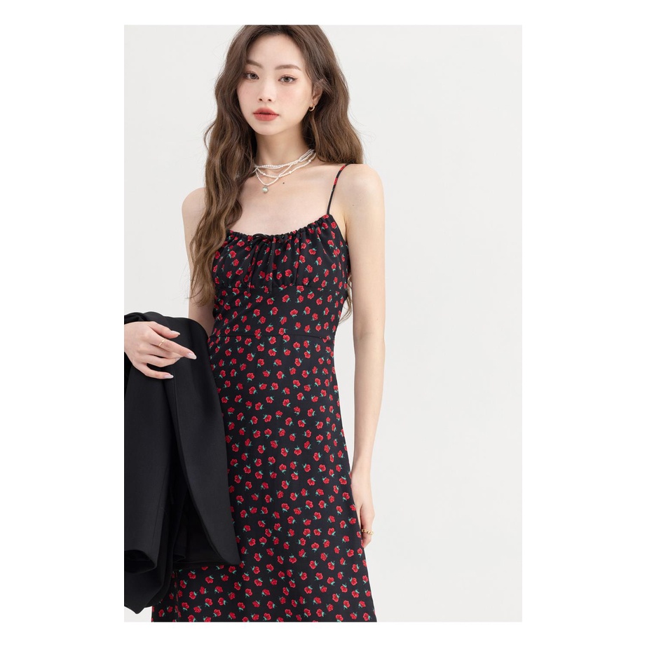 Đầm Hai Dây Họa Tiết Hoa Phong Cách Pháp Ngọt Ngào Thời Trang Năm Mới