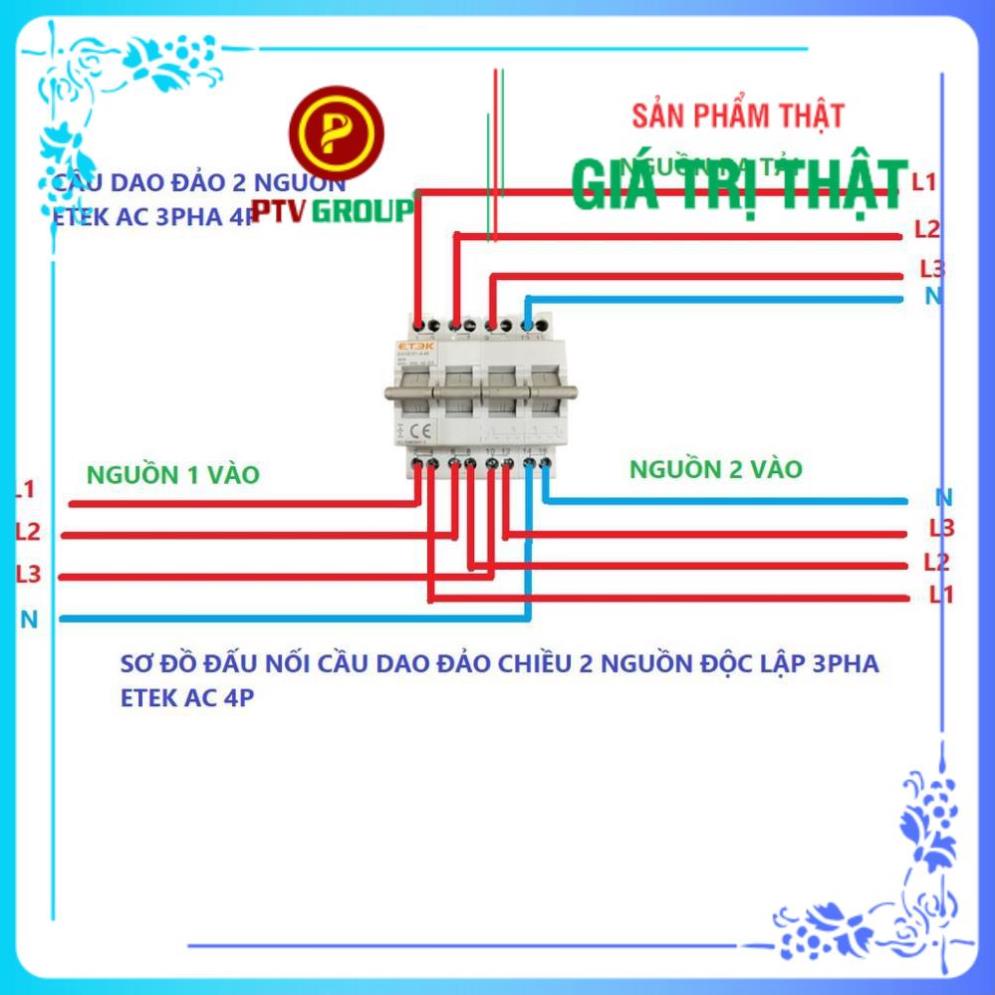 Aptomat CB cầu dau đảo chiều chuyển mạch 2 nguồn độc lập 40A hãng ETEK 3 pha