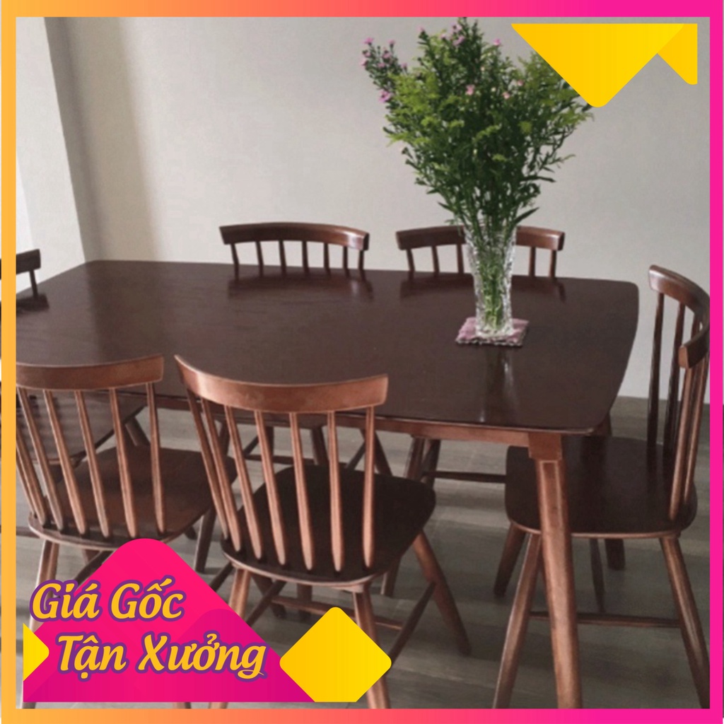 Bộ bàn ăn cơm 4-6 ghế gỗ nâu - bảo hành chính hãng 12 tháng - Thương Hiệu Ngọc Mai Furniture