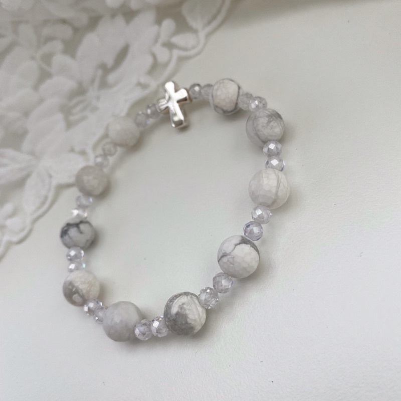 Chuỗi Mân Côi vòng tay hạt đá vân mây Thánh Giá trang sức bạc S925 KimKimRosa jewelry Rosary bracelet sterling silver