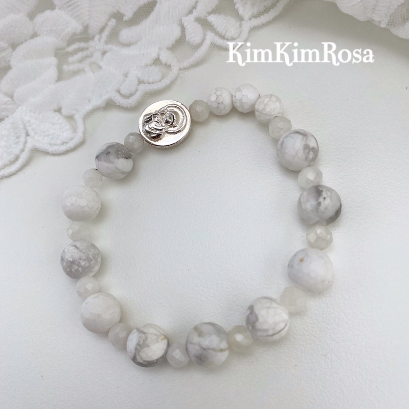 Chuỗi Mân Côi vòng tay đá trắng vân mây Thánh Giá trang sức bạc s925 KimKimRosa Jewelry Sterling silver Rosary bracelet