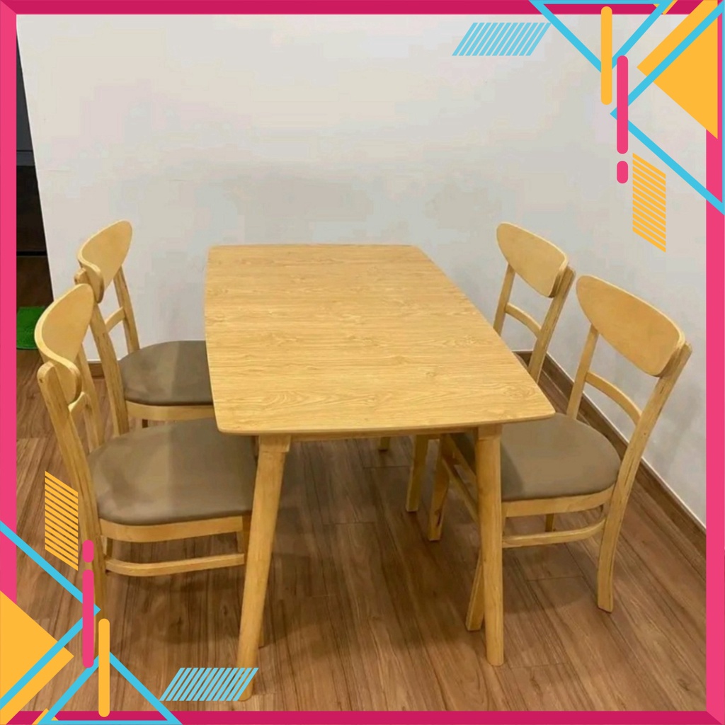 Bộ bàn ăn gỗ 4 ghế , bàn ghế ăn mặt gỗ giả đá cao cấp - bảo hành chính hãng 12 tháng - Nội Thất Ngọc Mai
