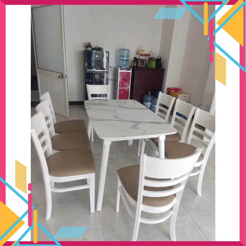 BÀN ĂN GỖ GIẢ ĐÁ TRẮNG + 6 GHẾ CABIN NỆM CHÍNH HÃNG - BẢO HÀNH 12 THÁNG - Nội Thất Ngọc Mai | BigBuy360 - bigbuy360.vn