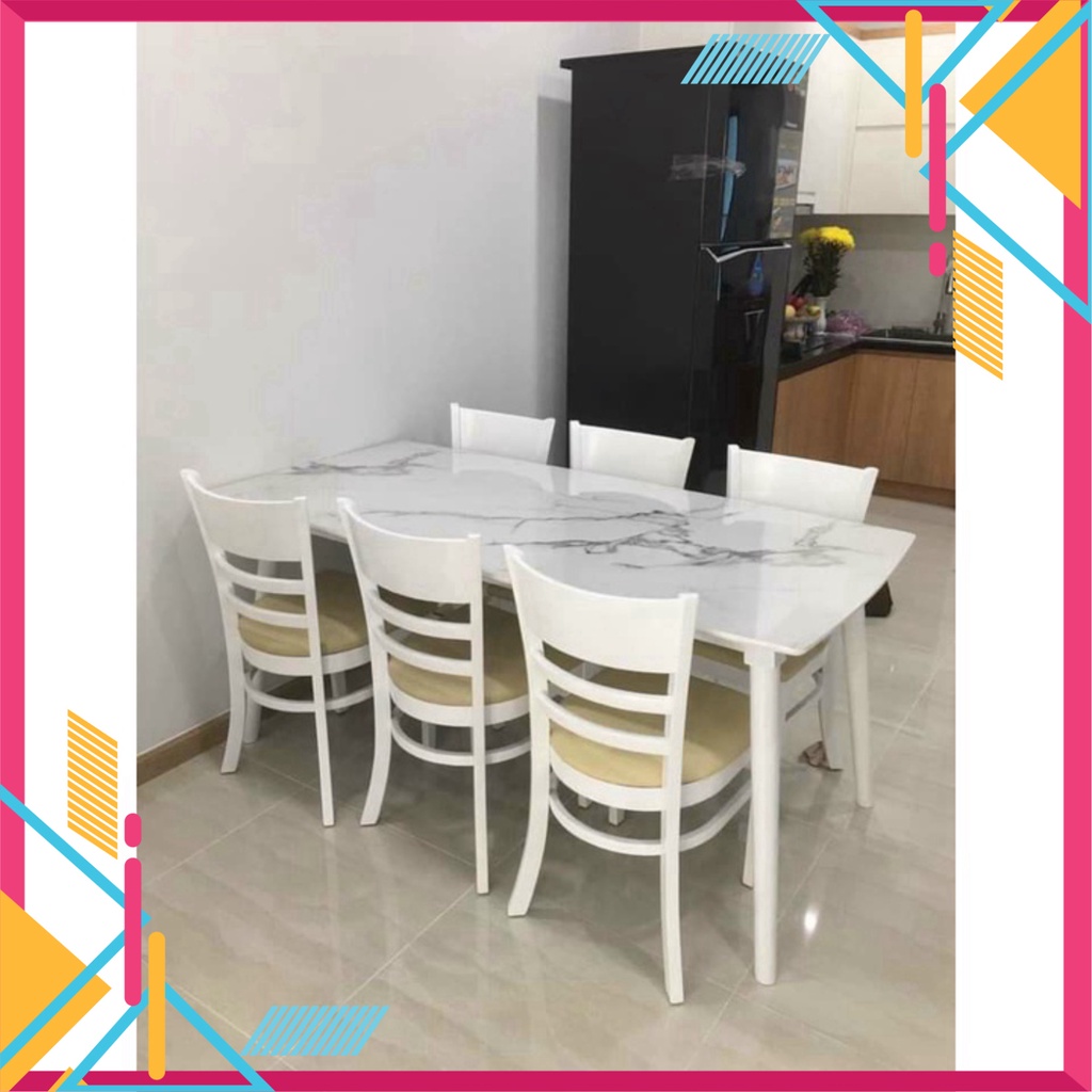 BÀN ĂN GỖ GIẢ ĐÁ TRẮNG + 6 GHẾ CABIN NỆM CHÍNH HÃNG - BẢO HÀNH 12 THÁNG - Nội Thất Ngọc Mai | BigBuy360 - bigbuy360.vn