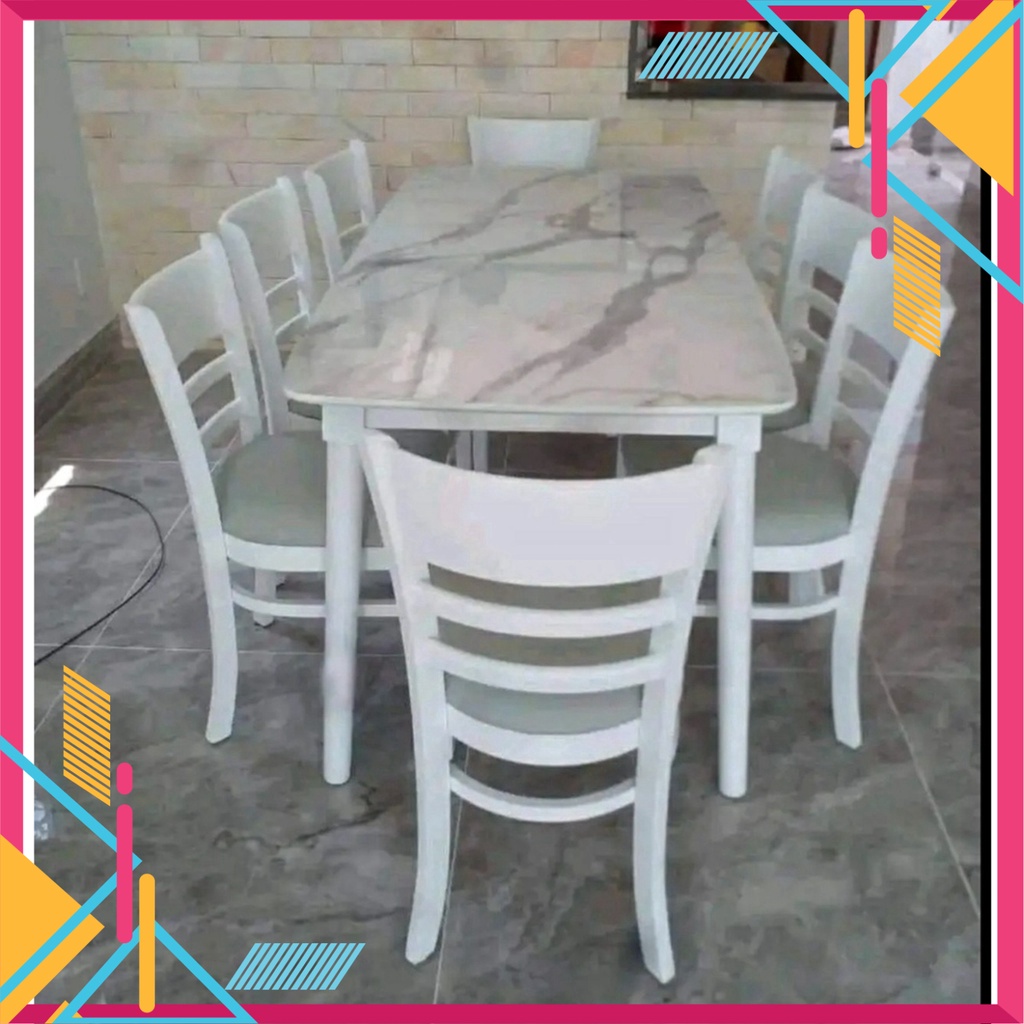 BÀN ĂN GỖ GIẢ ĐÁ TRẮNG + 6 GHẾ CABIN NỆM CHÍNH HÃNG - BẢO HÀNH 12 THÁNG - Nội Thất Ngọc Mai