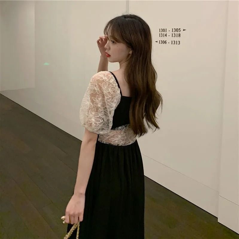 Đầm Hai Mặt Dáng Ôm Màu Đen Phong Cách Pháp Thời Trang Mùa Hè Xinh Xắn Cho Nữ