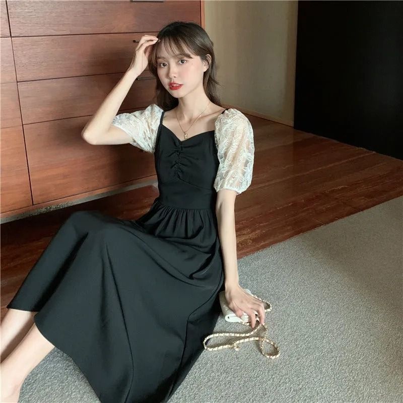 Đầm Hai Mặt Dáng Ôm Màu Đen Phong Cách Pháp Thời Trang Mùa Hè Xinh Xắn Cho Nữ