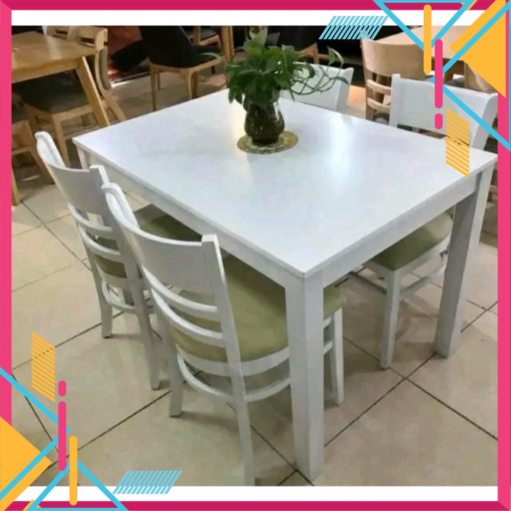 Bàn ăn 4 ghế gỗ cau su tự nhiên, bàn ăn cơm màu trắng nệm da simili - Nội Thất Ngọc Mai | BigBuy360 - bigbuy360.vn