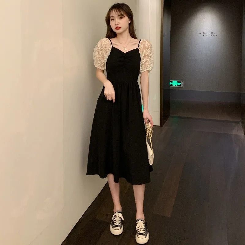 Đầm Hai Mặt Dáng Ôm Màu Đen Phong Cách Pháp Thời Trang Mùa Hè Xinh Xắn Cho Nữ