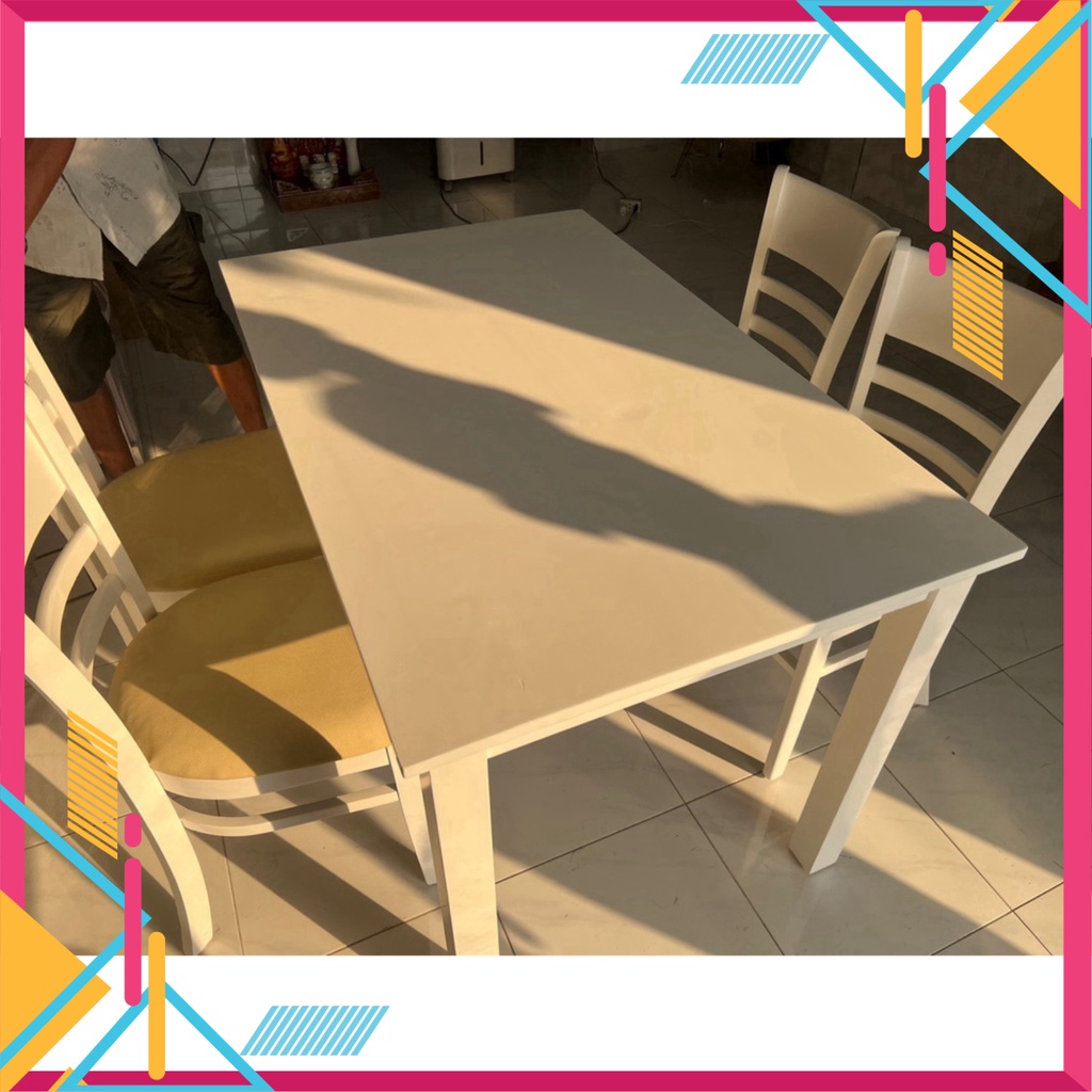 Bàn ăn 4 ghế gỗ cau su tự nhiên, bàn ăn cơm màu trắng nệm da simili - Nội Thất Ngọc Mai | BigBuy360 - bigbuy360.vn