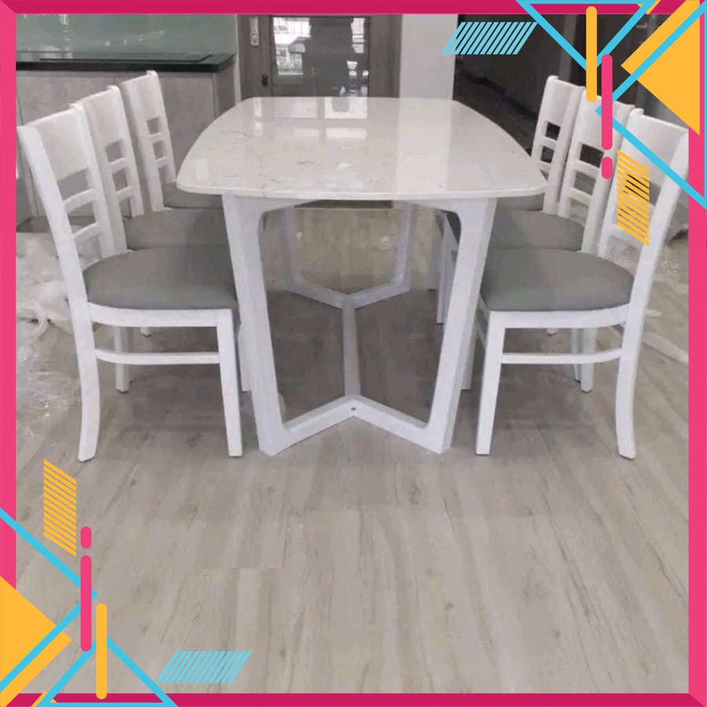 Bàn ăn cơm 6 ghế cabin gỗ, bàn đá nhân tạo vân mây loại 1 hiện đại, sang trọng - Nội Thất Ngọc Mai | BigBuy360 - bigbuy360.vn
